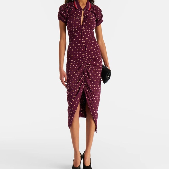 Pulling printed ruched cotton midi dress - Picture 9 of 12